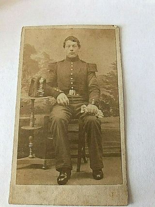 Cdv Photo Of Soldier In Uniform With Us Revenue Stamp Dated - Civil War ?