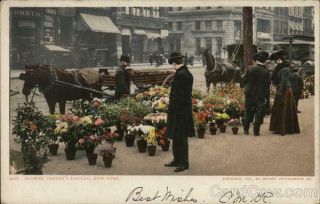 York,  Ny Flower Vendors Display Antique Postcard Detroit Photographic Co.