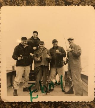 Group Of Men Fishing On Boat 1950’s Found Photo B/w Ship Vintage