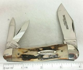 Winchester 3508 Snowshoe Whittler Knife,  1997 Burnt Deer Stag Handles