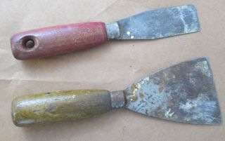 Vintage Antique Wooden Handled Scrapers Paint Carpentry Tools Two