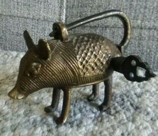 Vintage Brass Lock And Key Antique Rare Pig/ Boar Shape - Handmade - Rare
