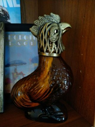 Vintage Rooster Oil / Kerosene Lamp - Glass / Brass