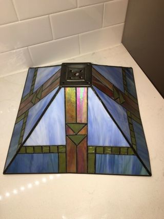 Vintage Slag Stained Glass Lamp Shade Mission Style 12” Square 8.  25 " Tall
