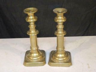 Antique Solid Brass 19th Century Pushup Candlesticks Candle Sticks Home House