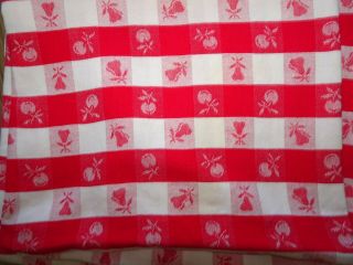 Vintage Linen Red White Pear Cherry Linen Tablecloth 52x84 2