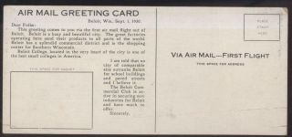 POSTCARD BELOIT WISCONSIN Aerial View 1st Air Mail Flight Over Town 1930 2