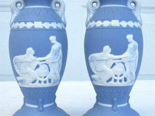 2 Vintage Goddess White Blue Jasperware Bisque Porcelain Boudoir Lamp Base Part 2