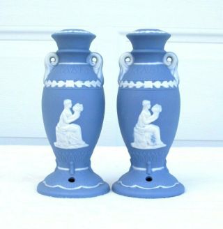 2 Vintage Goddess White Blue Jasperware Bisque Porcelain Boudoir Lamp Base Part 3