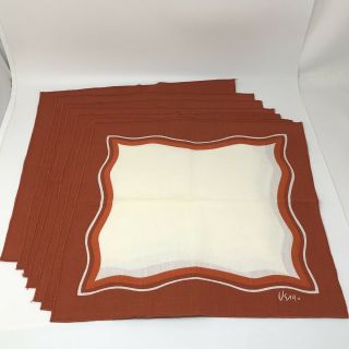 (7) Vintage Cloth Vera Neumann Linen Orange White Red Mod Retro Napkins 16 X 16