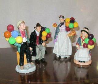 Royal Doulton " Balloon Family " - Balloon Girl,  Boy,  Man & Biddy Pennyfarthing