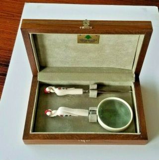 S S Haddad Ornate Bird Letter Opener & Magnifying Glass In Wood Case Lebanon