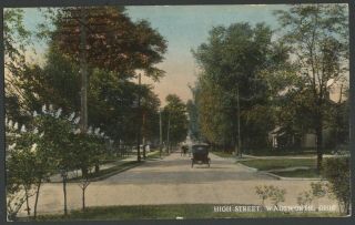 Postcard Street View Wadsworth,  Ohio High Street Old Car & Horse & Buggy Too
