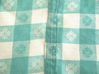 Vintage Large Aqua Green White Check Fabric Kitchen Tablecloth Picnic 55 x 105 3
