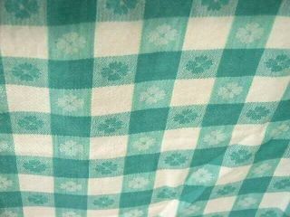 Vintage Large Aqua Green White Check Fabric Kitchen Tablecloth Picnic 55 x 105 4