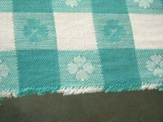 Vintage Large Aqua Green White Check Fabric Kitchen Tablecloth Picnic 55 x 105 5
