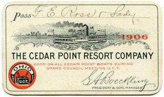 Cedar Point Resort Co.  Sandusky Ohio Uct United Commercial Travelers 1906 Pass