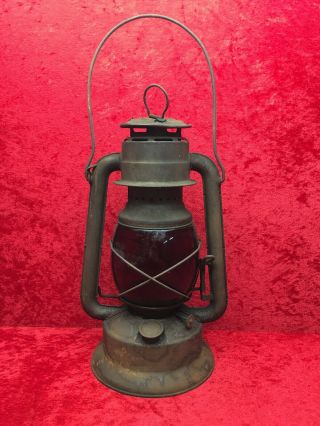 Old Vintage Dietz Lantern Red Globe Glass 12 " Tall