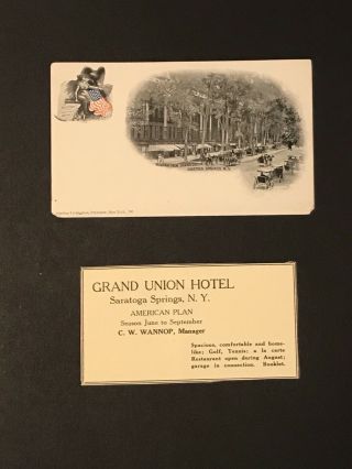 The Grand Union Hotel Saratoga Springs Ny Vintage Hotel Advertising & Postcard