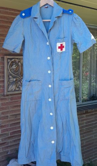 Ww2 American Red Cross Blue 2 Tone Uniform Dress 32 Seersucker.  18 " Across Bust