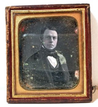 1/6th Plate Daguerreotype Photo,  Man With Chinstrap Beard,  Suit,  Half Frame