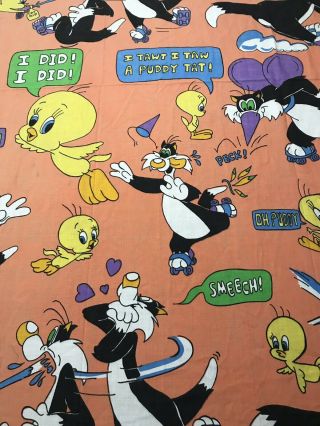 Looney Tunes Vintage Twin Flat Sheet Sylvester The Cat Tweety Bird Wb Color Fade