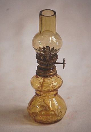 Vintage Yellow Glass Kerosene Hurricane Oil Lamp W Chimney Bubbles Miniature Sze