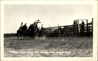 Rodeo At Logan County Fair Sterling Co Cowboy On Bucking Horse Rppc Ansco 1940s