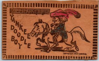 Vintage Leather Greetings Postcard " Yankee Doodle Boy " 1906 Orleans Cancel