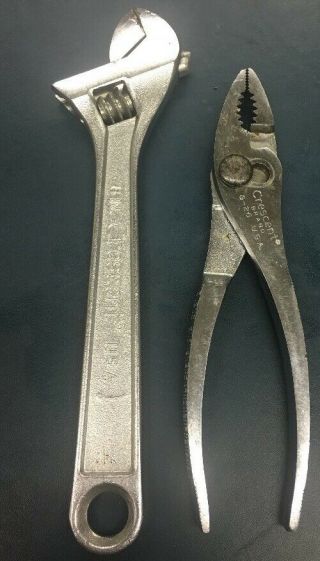 Vintage Hand Tools Crescent Brand G - 26 6.  5 " Pliers & Adjustable Wrench