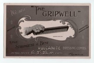 Pc The Gripwell Comb Barbers Hairdressing Advert Card Advertising Posted 1907