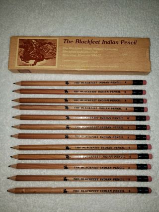 Vintage Blackfeet Indian Pencils Set Of 12 No.  2 Medium Wood Pencils