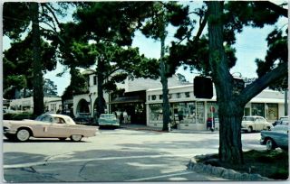 Carmel,  California Postcard Ocean Avenue Downtown Street Scene / Cool 1950s Cars