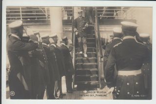 German Kaiser Wilhelm Ii Leaving Little Cruiser Sms Hamburg - Rare Pcd
