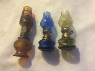 Vintage Set Of 3 Small Glass Kerosene Lamp