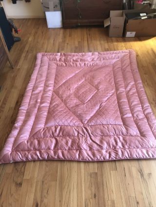 Vintage Celanese Rayon Yarn Silky Pink Down Bedspread Twin Sz Blanket 75x63