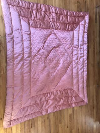 Vintage Celanese Rayon Yarn Silky Pink Down Bedspread Twin Sz Blanket 75x63 2