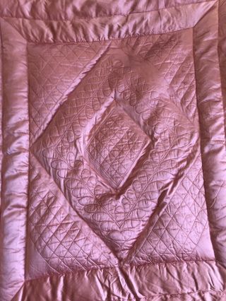 Vintage Celanese Rayon Yarn Silky Pink Down Bedspread Twin Sz Blanket 75x63 3