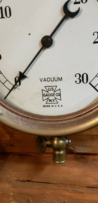 Vintage VACUUM GAUGE,  Brass,  U.  S.  Gauge Co.  N.  Y.  USA 3