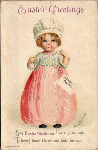Clapsaddle Easter Darling Little Girl In Pink White Bonnet Embossed 1908 Iapc