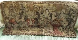 Vtg Velvet Tapestry Table Runner Wall Hanging Victorian Scene Lady Man Picture