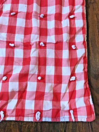 Vintage Red & White Checkered Check Picnic Blanket Quilt Hand Made AS - IS 40 x 68 6