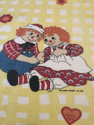 Vintage Bobs Merrill Raggedy Ann & Andy 38” X 46” Waffle Blanket Satin Trim 2