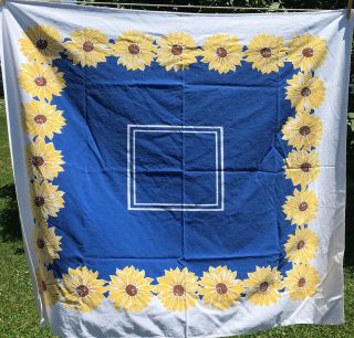 Vintage Sunflower Square Tablecloth,  Yellow/blue/white