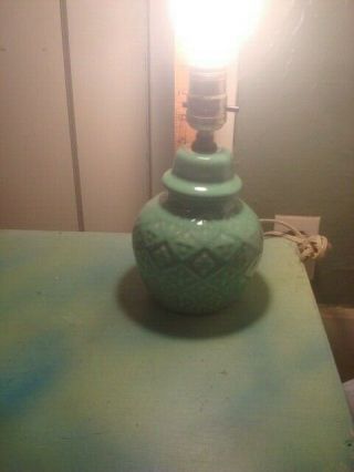 Vintage Art Pottery Green Glazed Lamp 2
