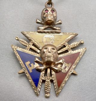 Vintage Knights Of Pythias Fcb Enamel Skull Crossbones Fob Pendant Gold Filled