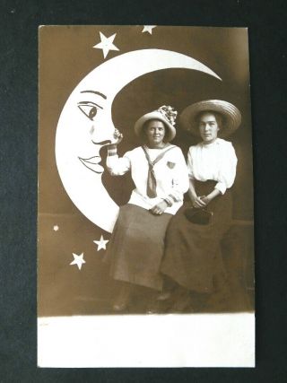 Paper Moon Real Photo Postcard - Ida May & Willa - Girls W/ Big Hats Ca.  1910s
