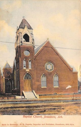 Jonesboro Arkansas Baptist Church Dirt Road 1908 Handcolored Postcard
