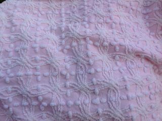 Vintage Chenille Bedspread Fabric Cabin Craft Baby Pink & White Excellet