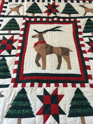 VINTAGE HAND CRAFTED HAND QUILTED CHRISTMAS SAMPLER QUILT REINDEER STARS TREES 2